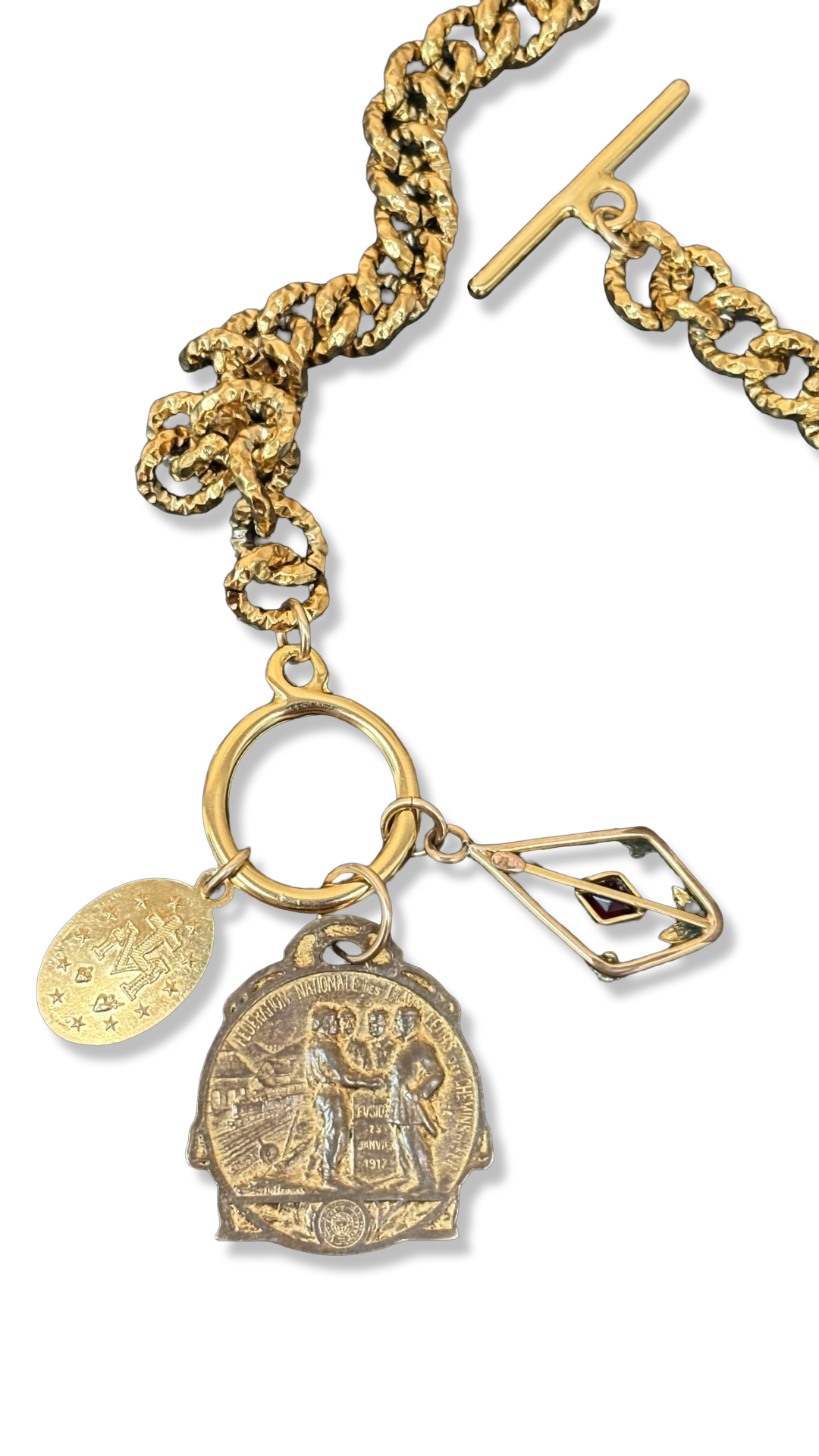 Collier chaîne diamantée , médaille des Chemins de Fer et Médaille Miraculeuse