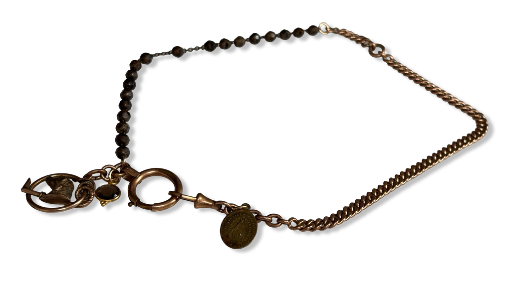 Collier chaîne de montre, chapelet et médaille au chien