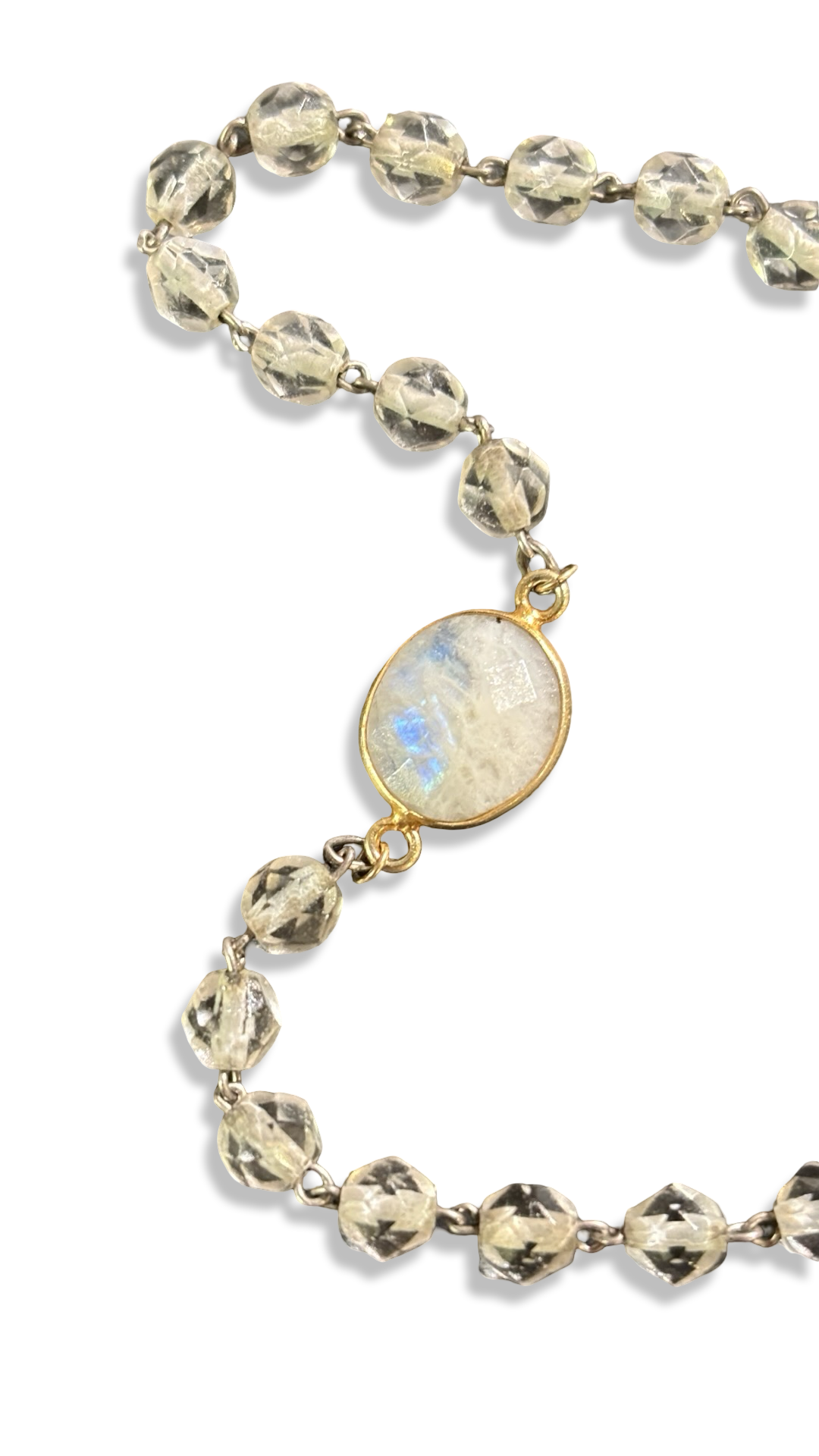Collier chapelet transparent et Pierre de lune