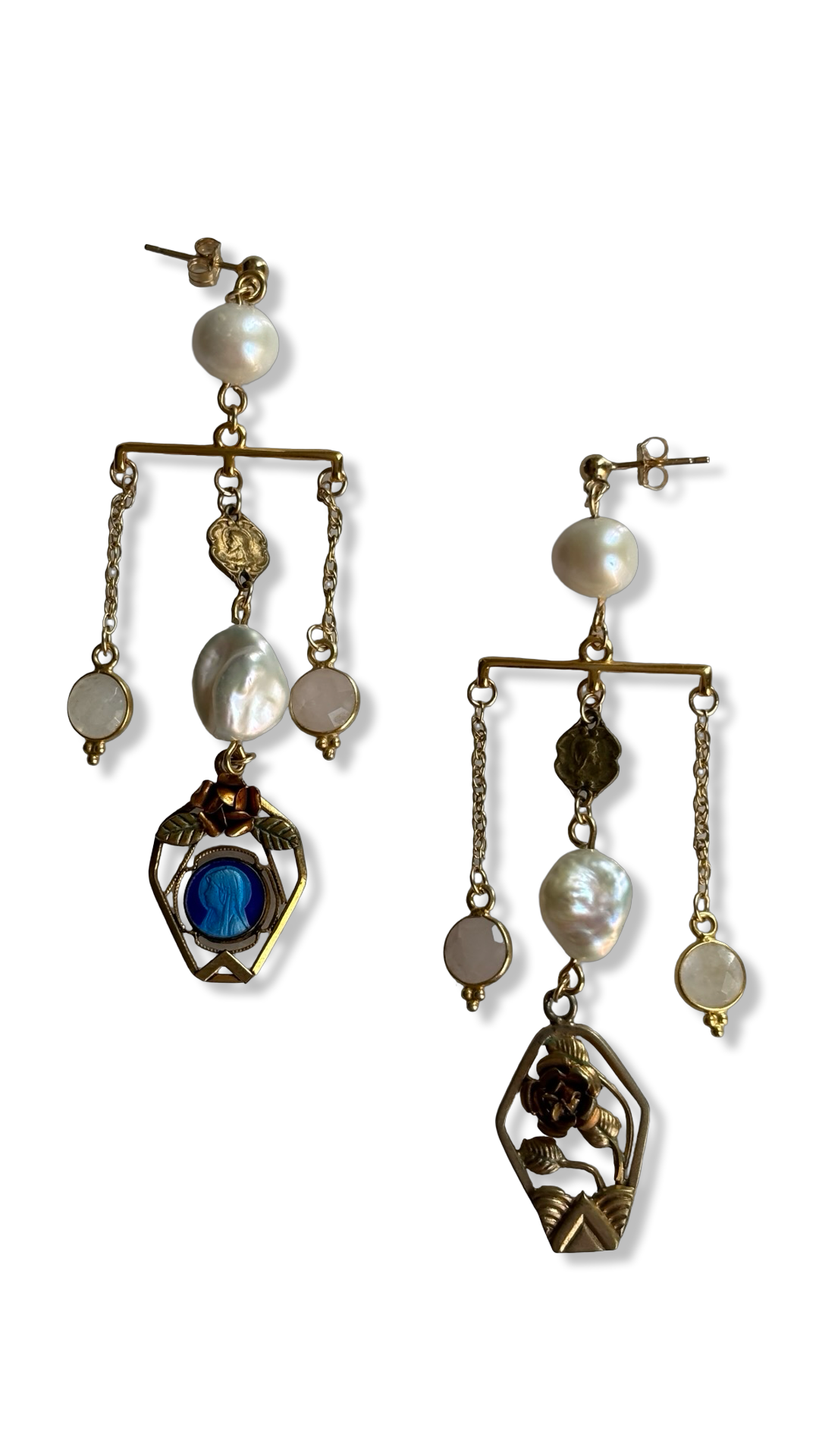 Pendants chandelier perles et médailles anciennes