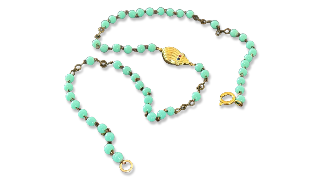 Collier chapelet turquoise et coquillages