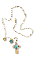 Collier lasso et croix italienne et turquoise