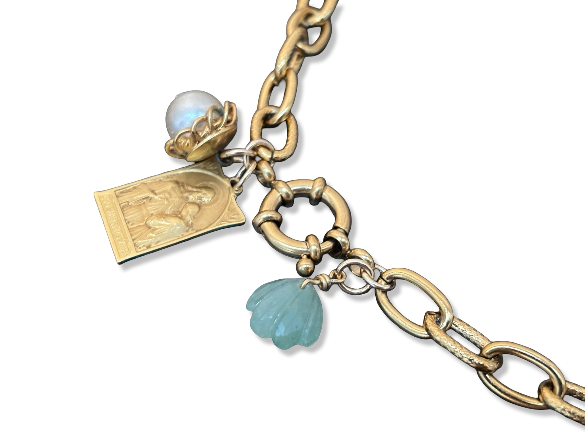 Chaîne vintage, Médaille de St Jean Baptiste, Amazonite