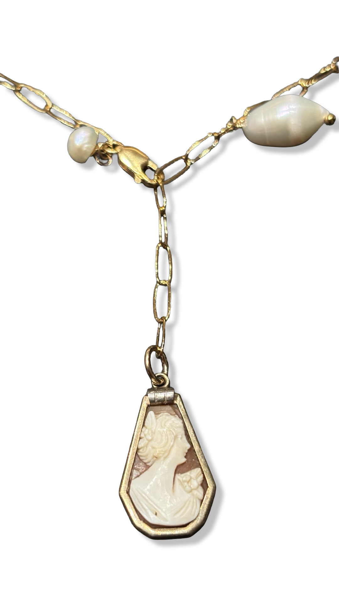 Collier lasso , Camee Art Deco et perle fantaisie