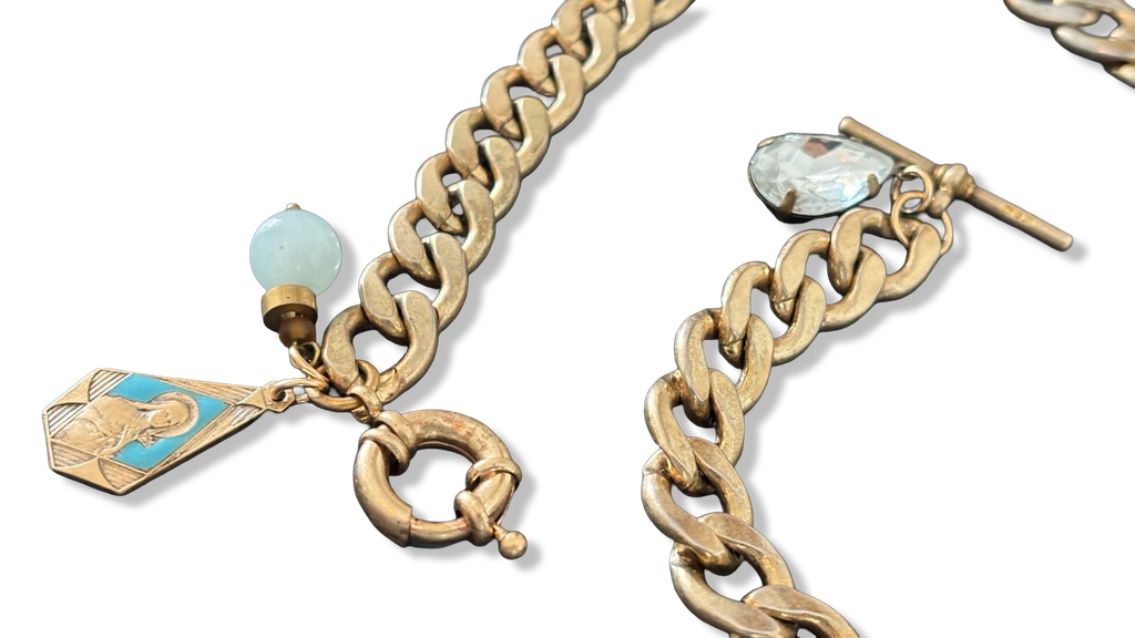 Collier maille gourmette, sainte Thérèse et goutte en strass