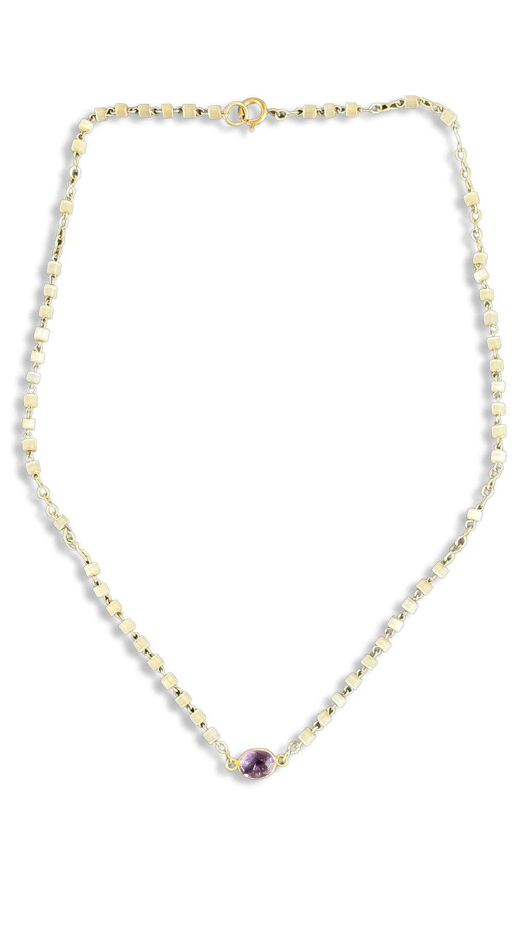 Collier chapelet perles de nacre et améthyste