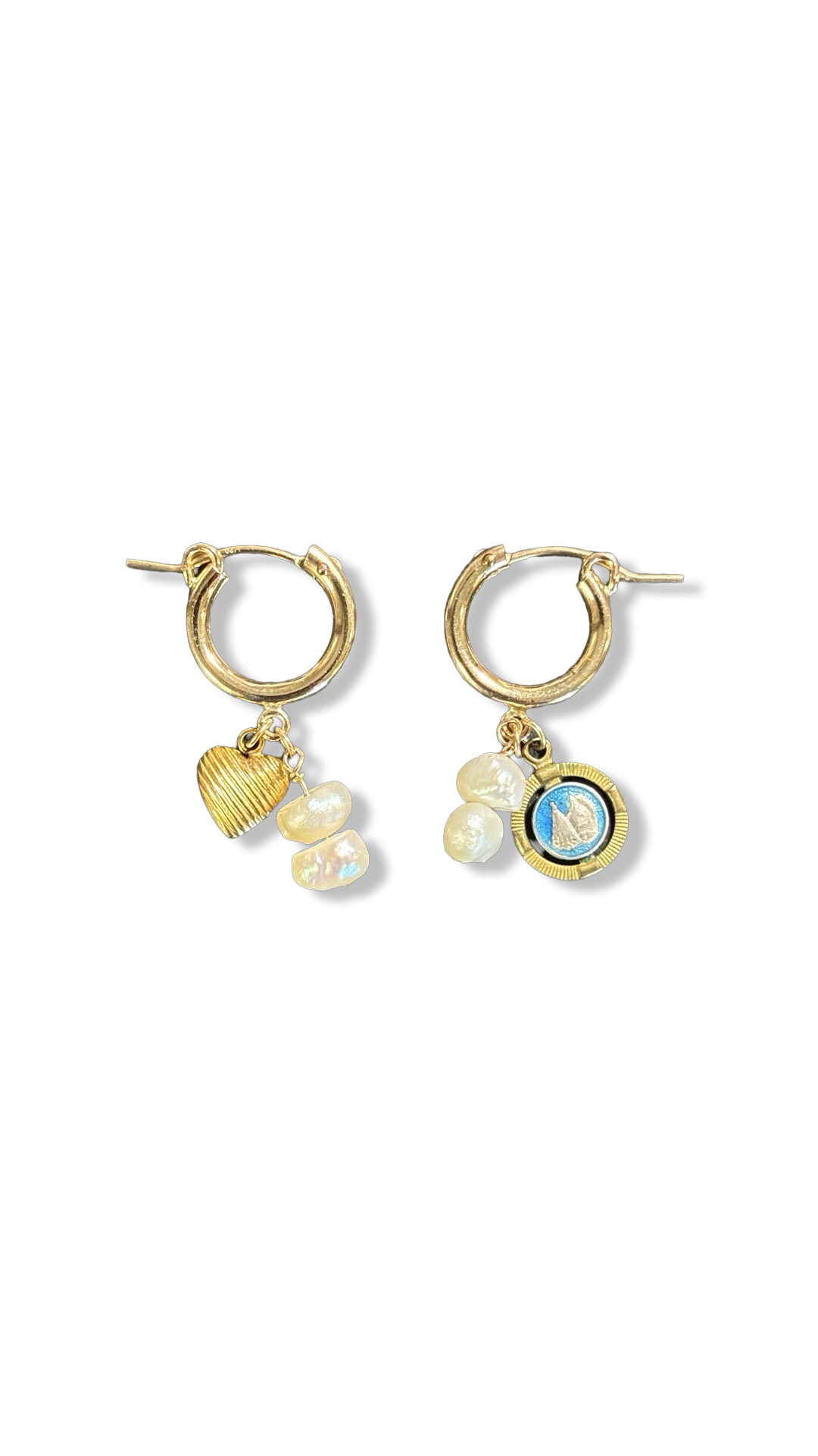 Mini créoles goldfilled, médailles et perles