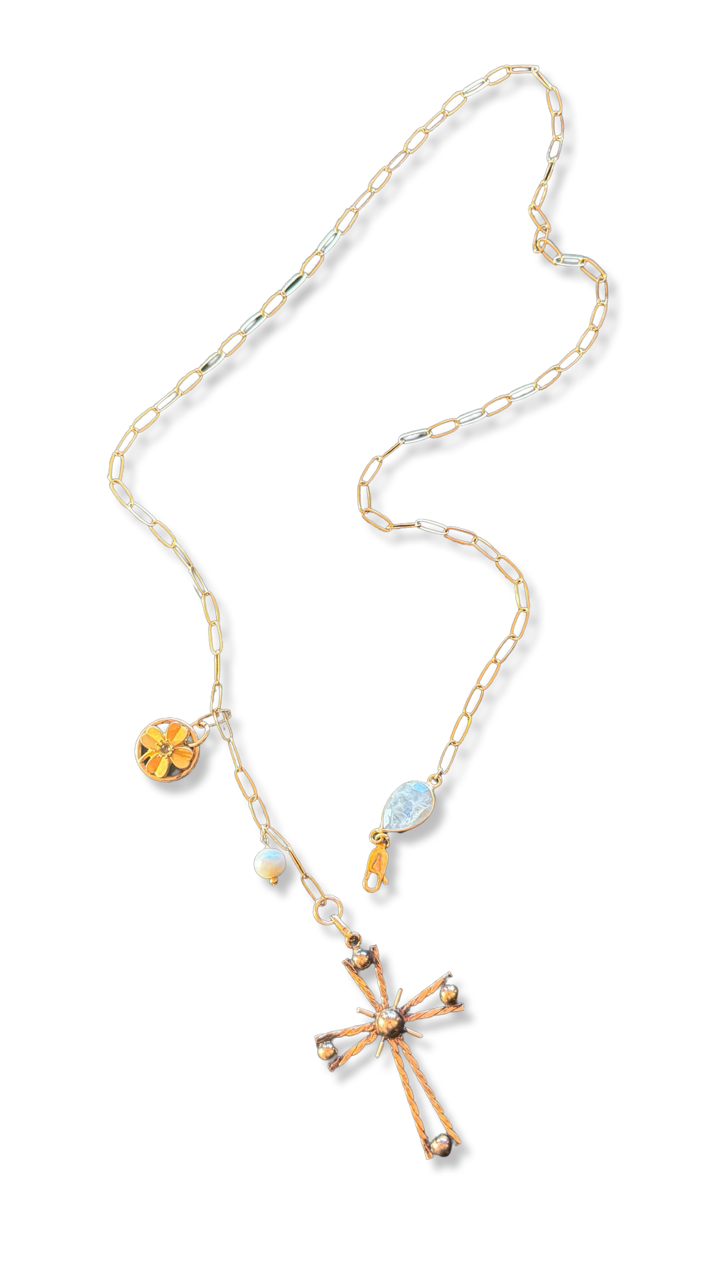 Collier lasso, Pierre de lune et Croix années 50