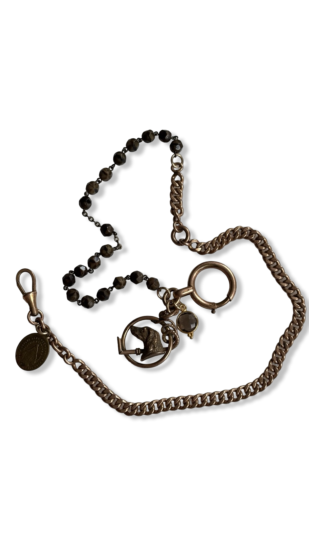 Collier chaîne de montre, chapelet et médaille au chien