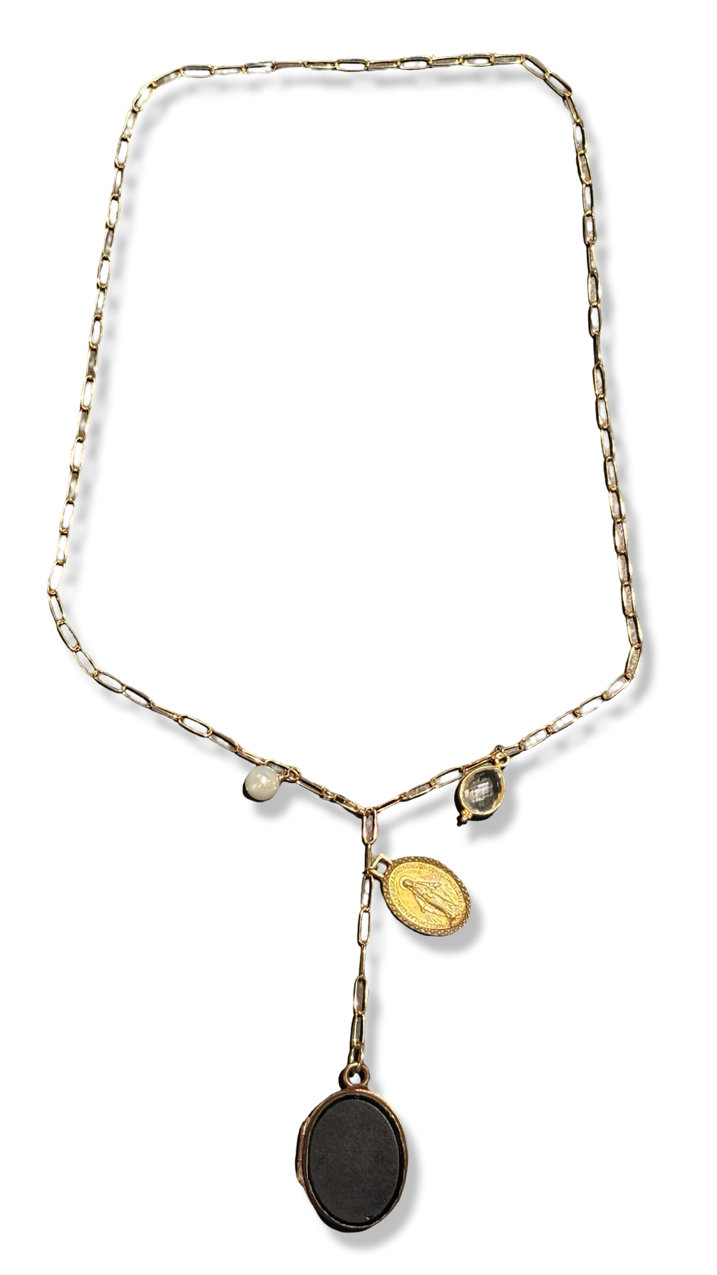 Collier lasso upcyclé , médaillon à secret et médaille miraculeuse
