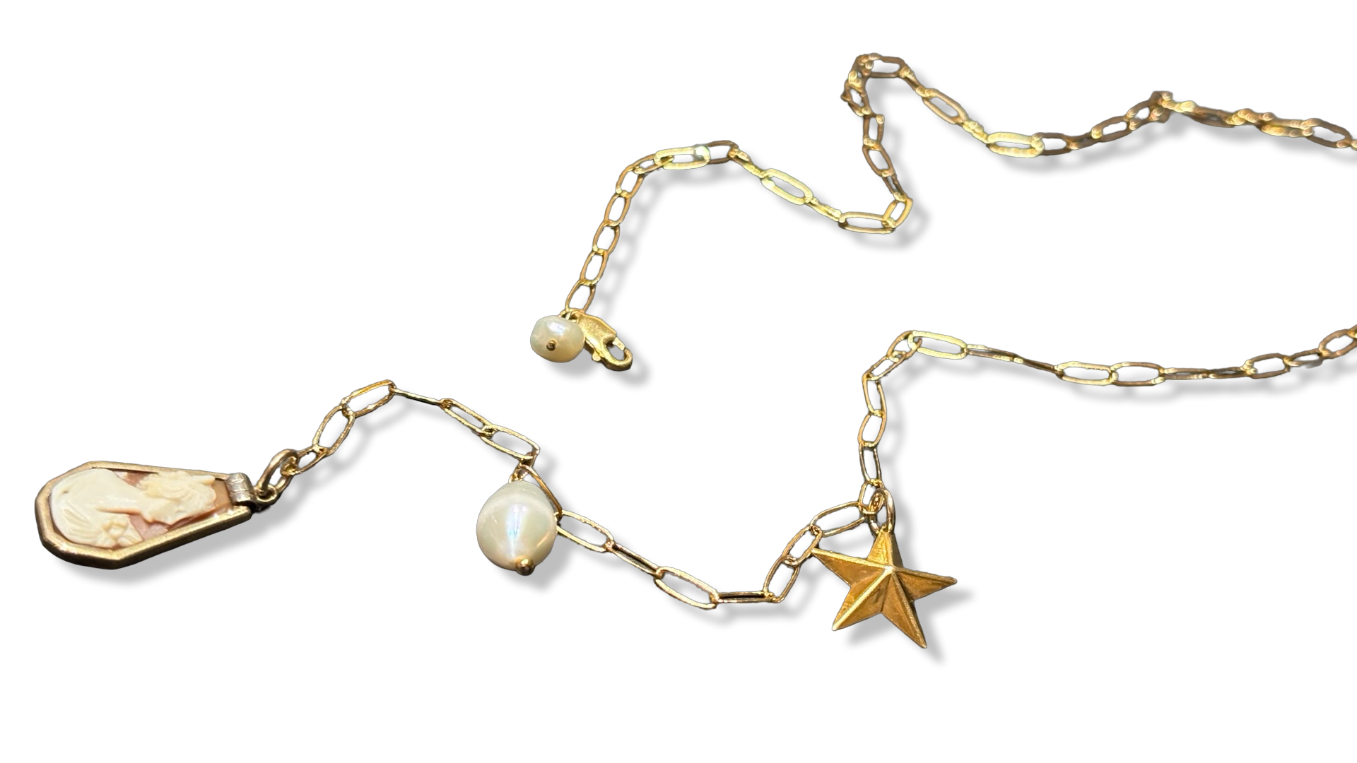Collier lasso , Camee Art Deco et perle fantaisie