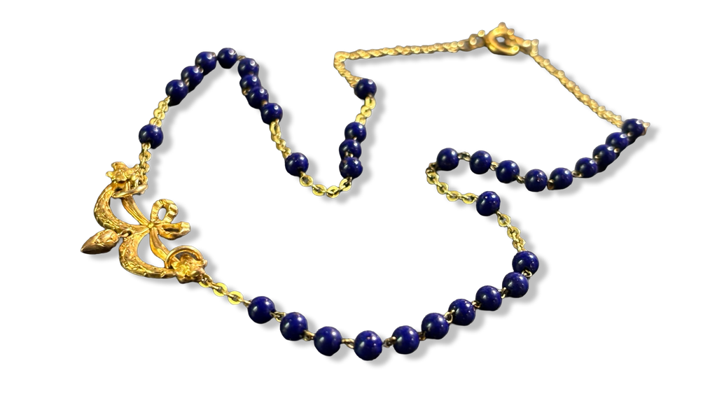 Collier chapelet bleu et motif 18e