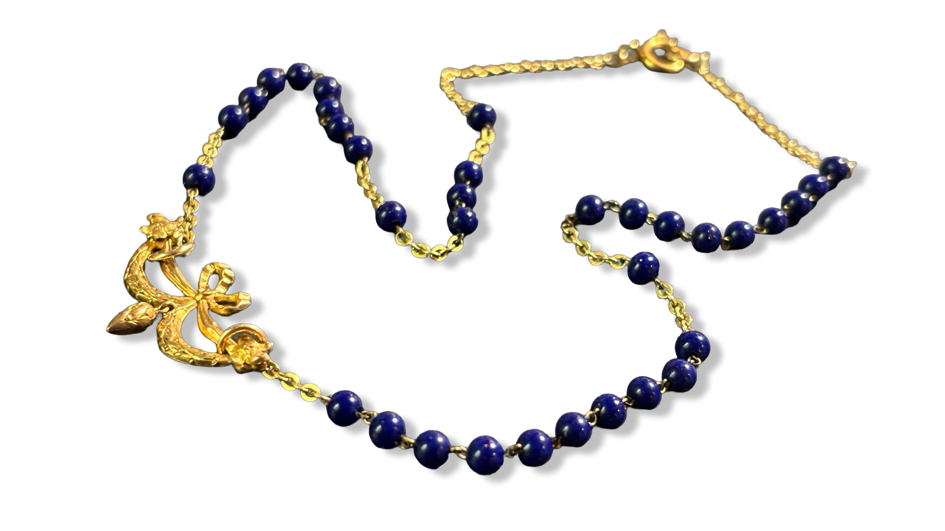 Collier chapelet bleu et motif 18e