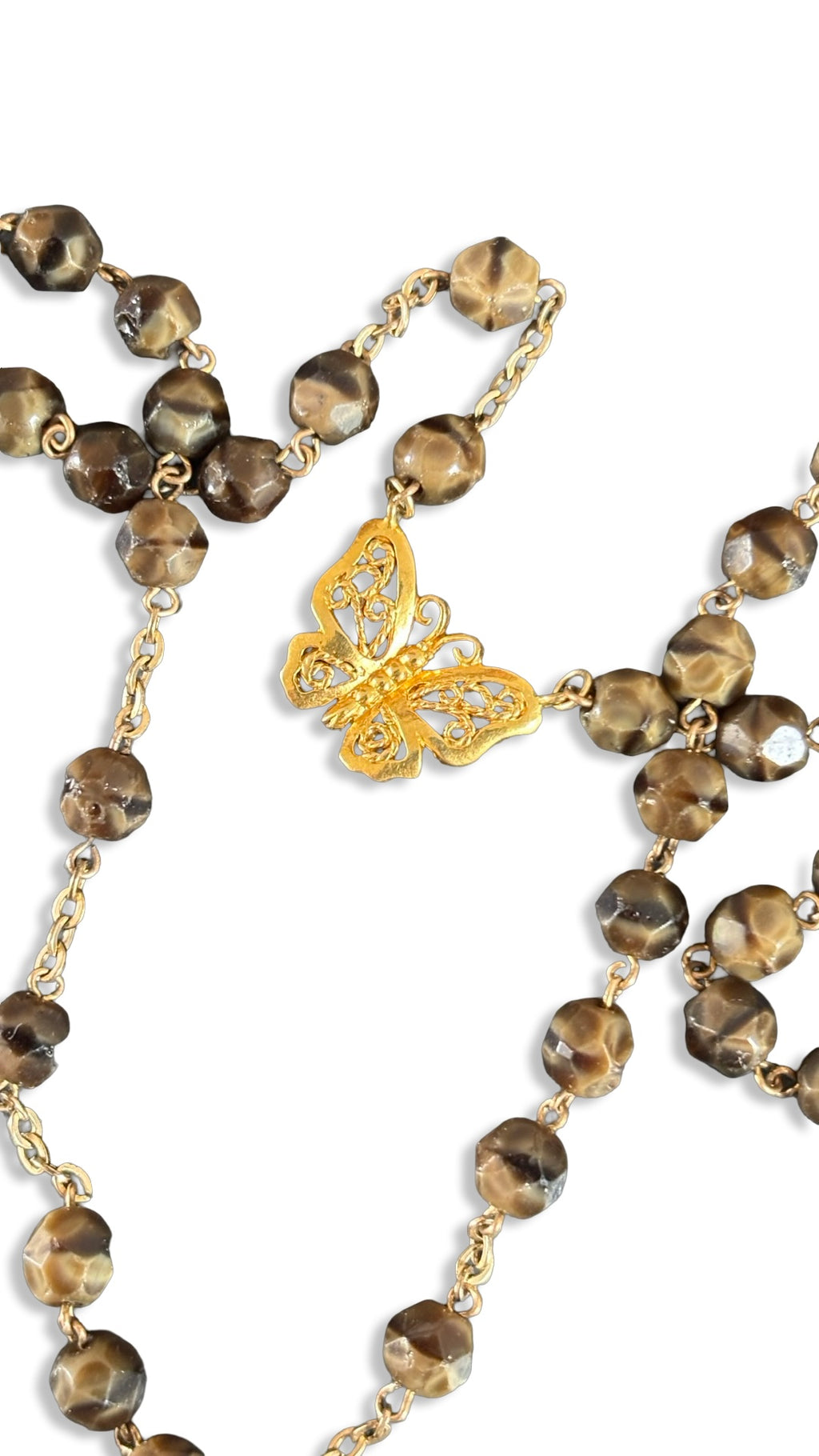 Collier chapelet œil de chat et papillon