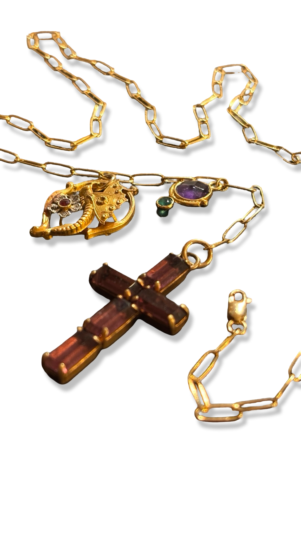 Collier lasso ,  croix en strass et papillon Art Nouveau
