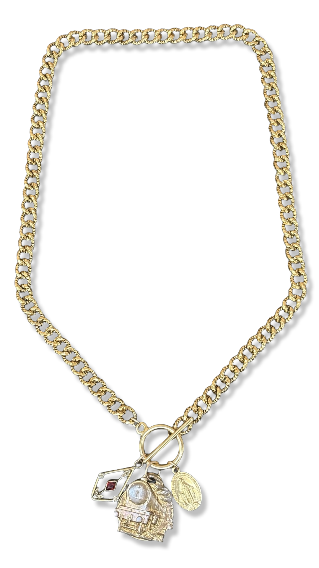 Collier chaîne diamantée , médaille des Chemins de Fer et Médaille Miraculeuse
