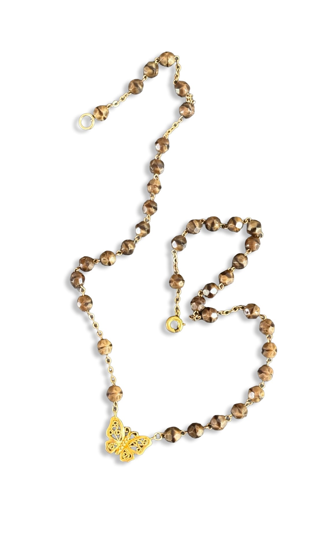 Collier chapelet œil de chat et papillon
