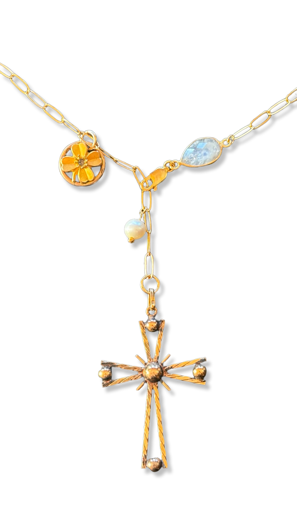 Collier lasso, Pierre de lune et Croix années 50