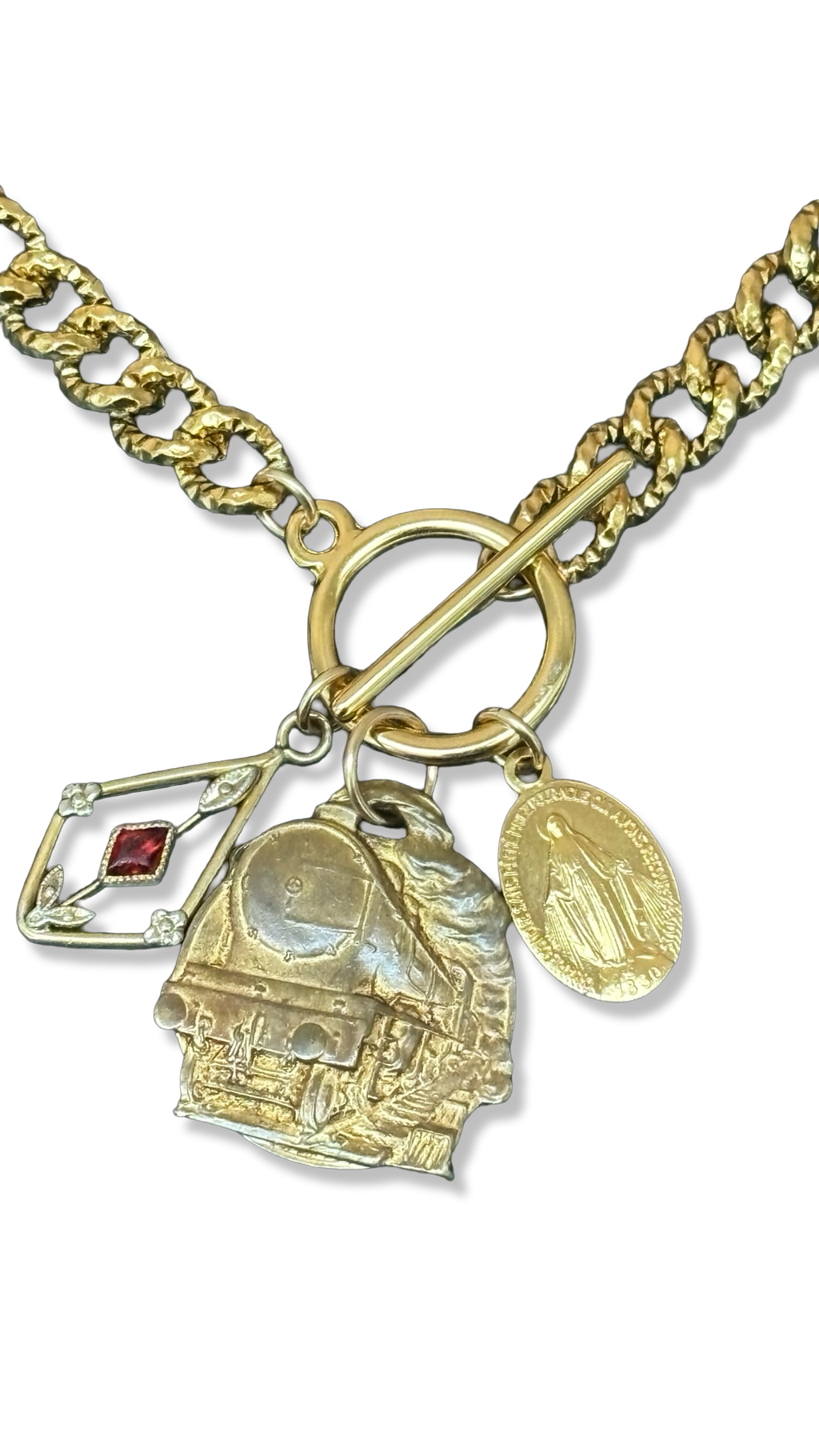 Collier chaîne diamantée , médaille des Chemins de Fer et Médaille Miraculeuse