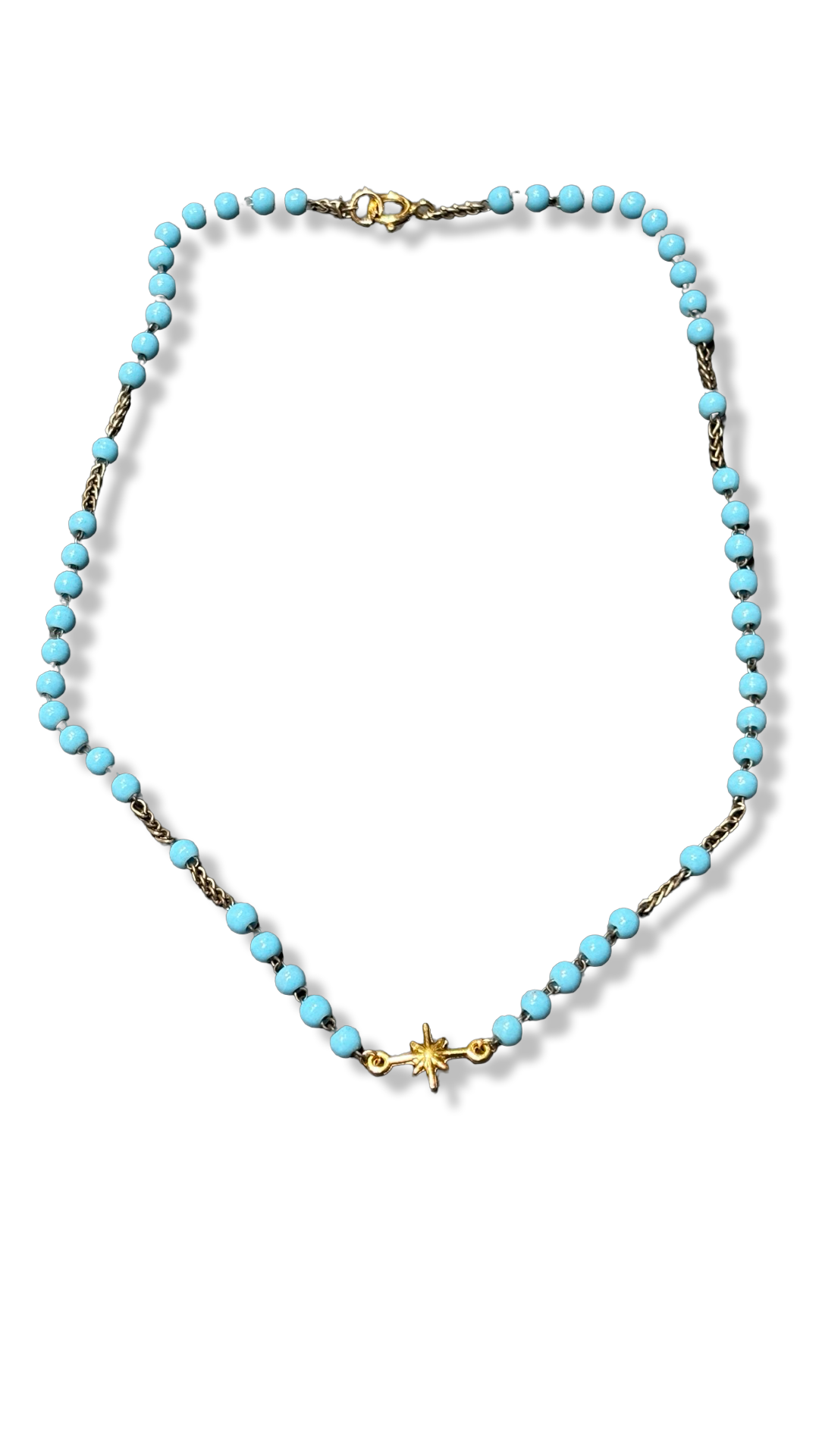 Collier chapelet turquoise et étoile plaquée or
