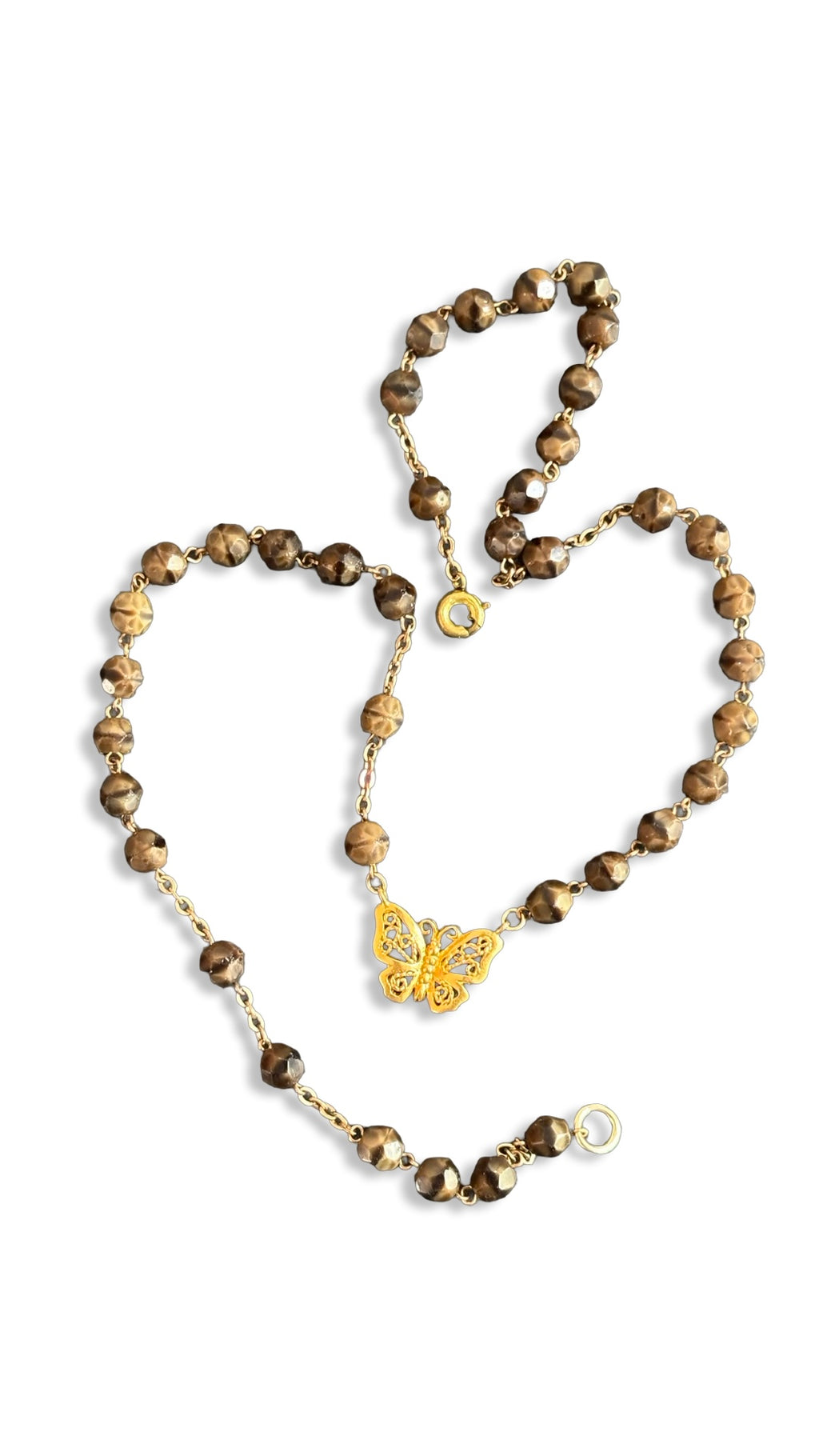 Collier chapelet œil de chat et papillon