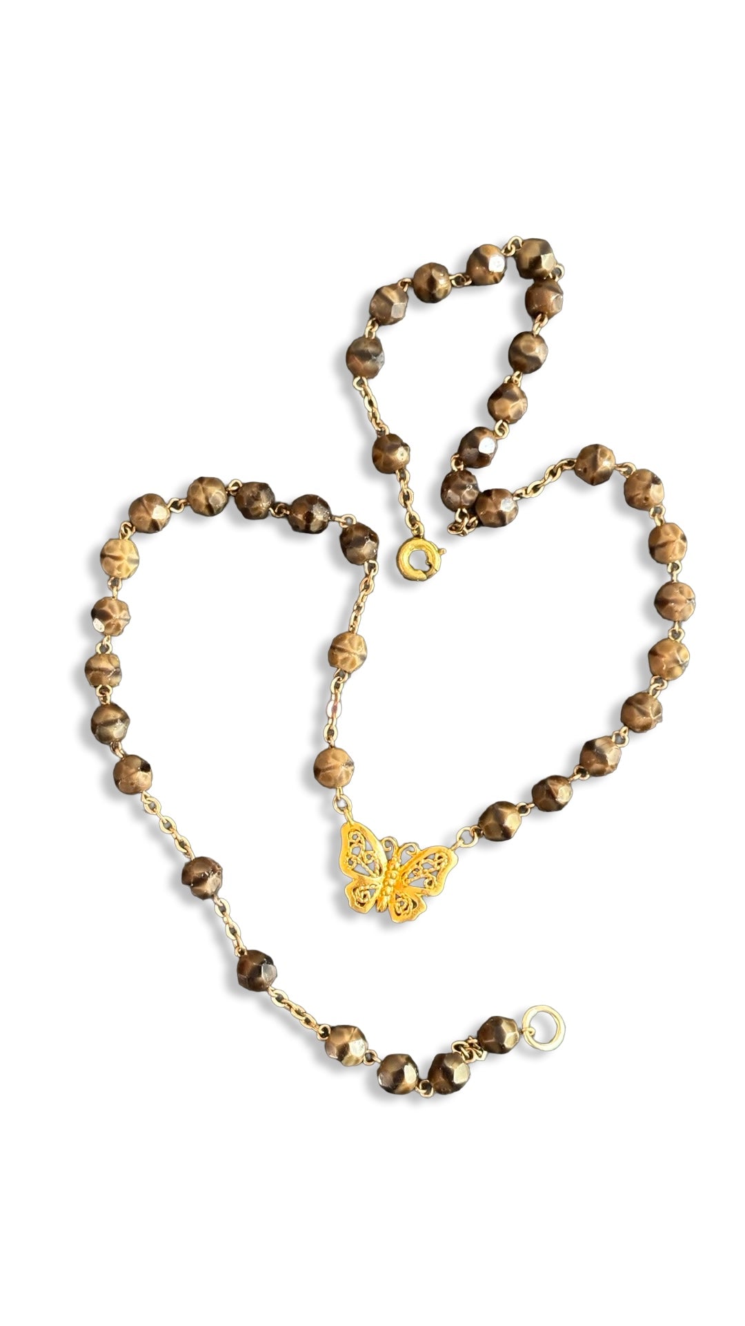 Collier chapelet œil de chat et papillon