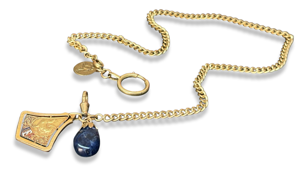 Collier médaille d’athlétisme et agate bleu