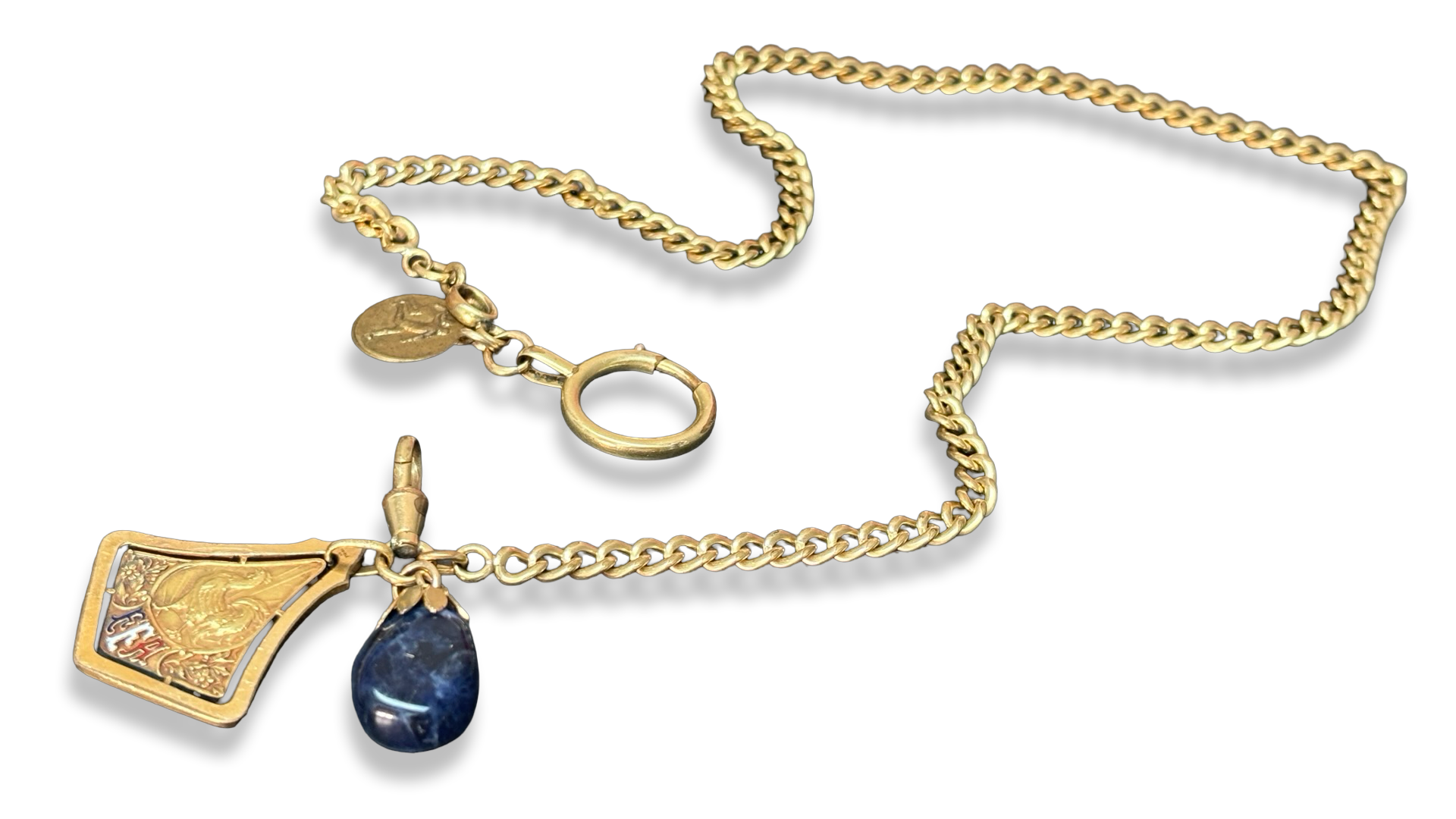Collier médaille d’athlétisme et agate bleu