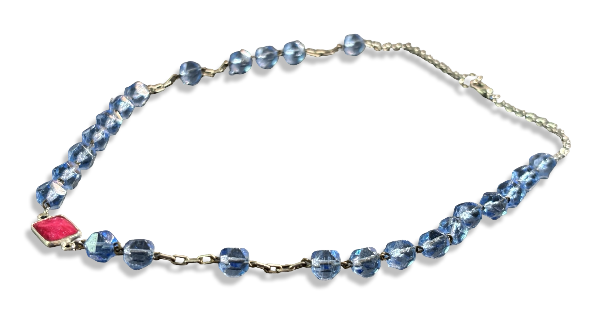 Collier chapelet bleu et agate Fuschia