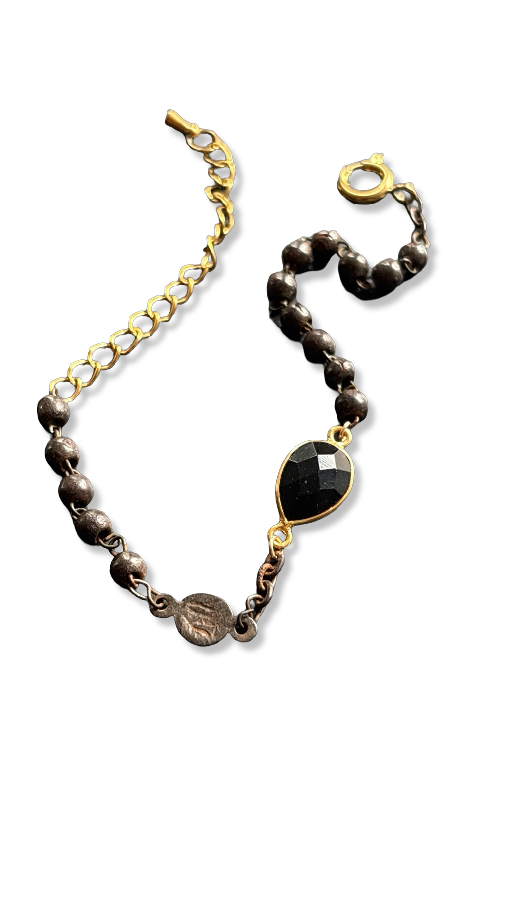 Bracelet chapelet upcyclé inox vieilli et améthyste