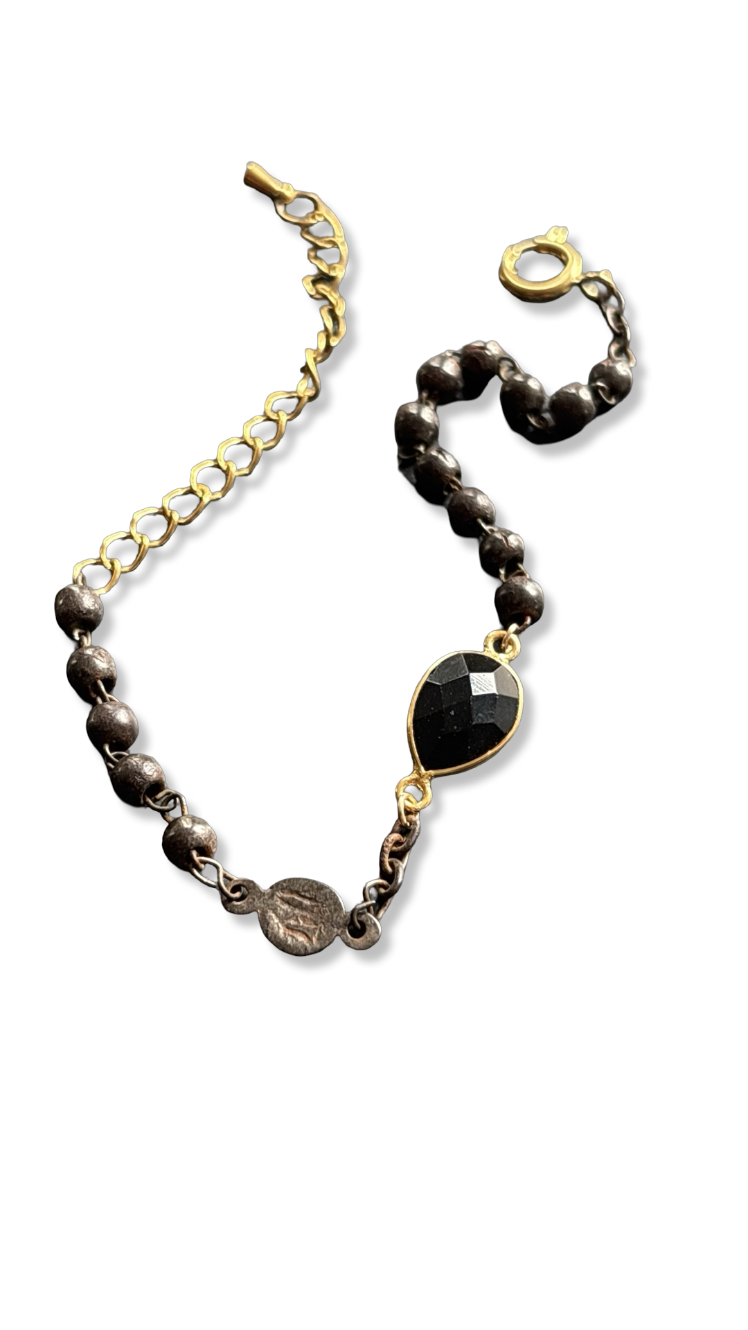 Bracelet chapelet upcyclé inox vieilli et améthyste