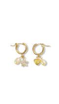 Mini créoles goldfilled, fleur en strass, cœur et perles