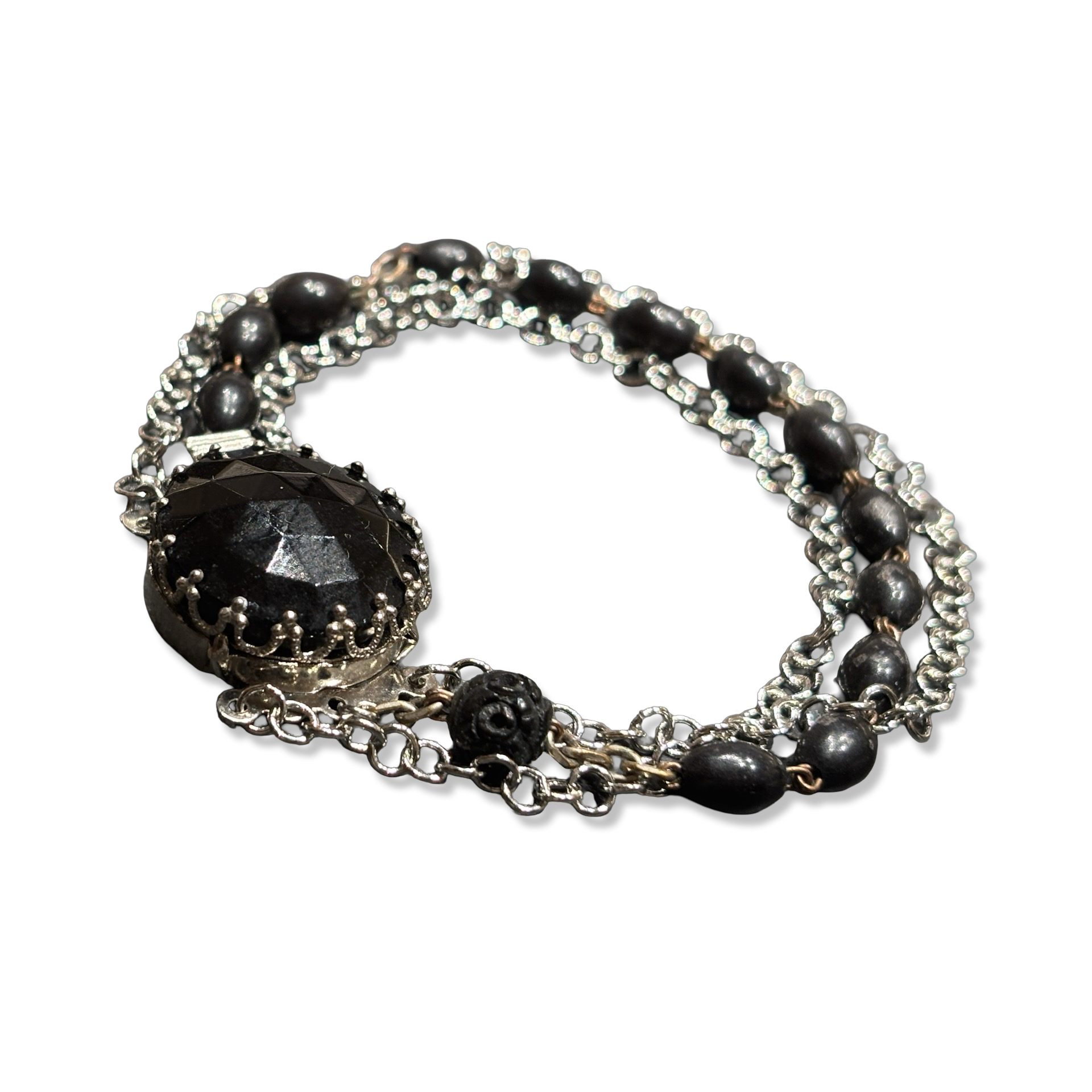 Bracelet chapelet noir et chaîne inox