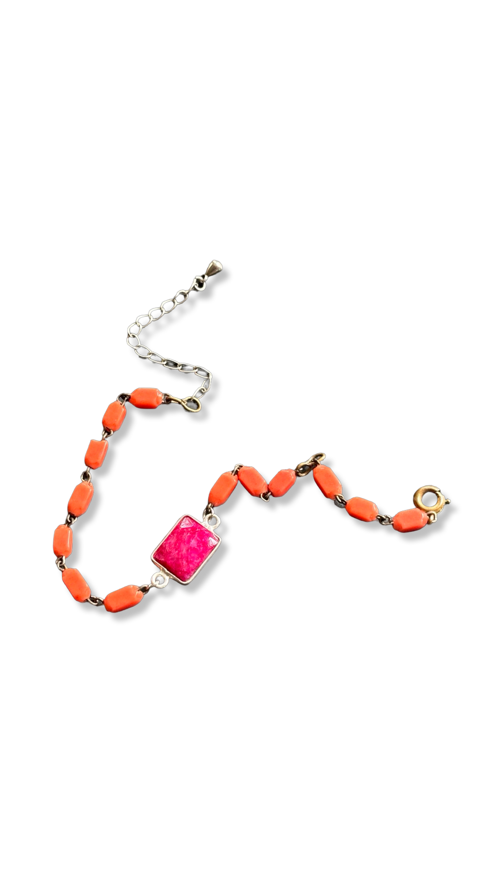 Bracelet chapelet upcyclé orange et agate rose