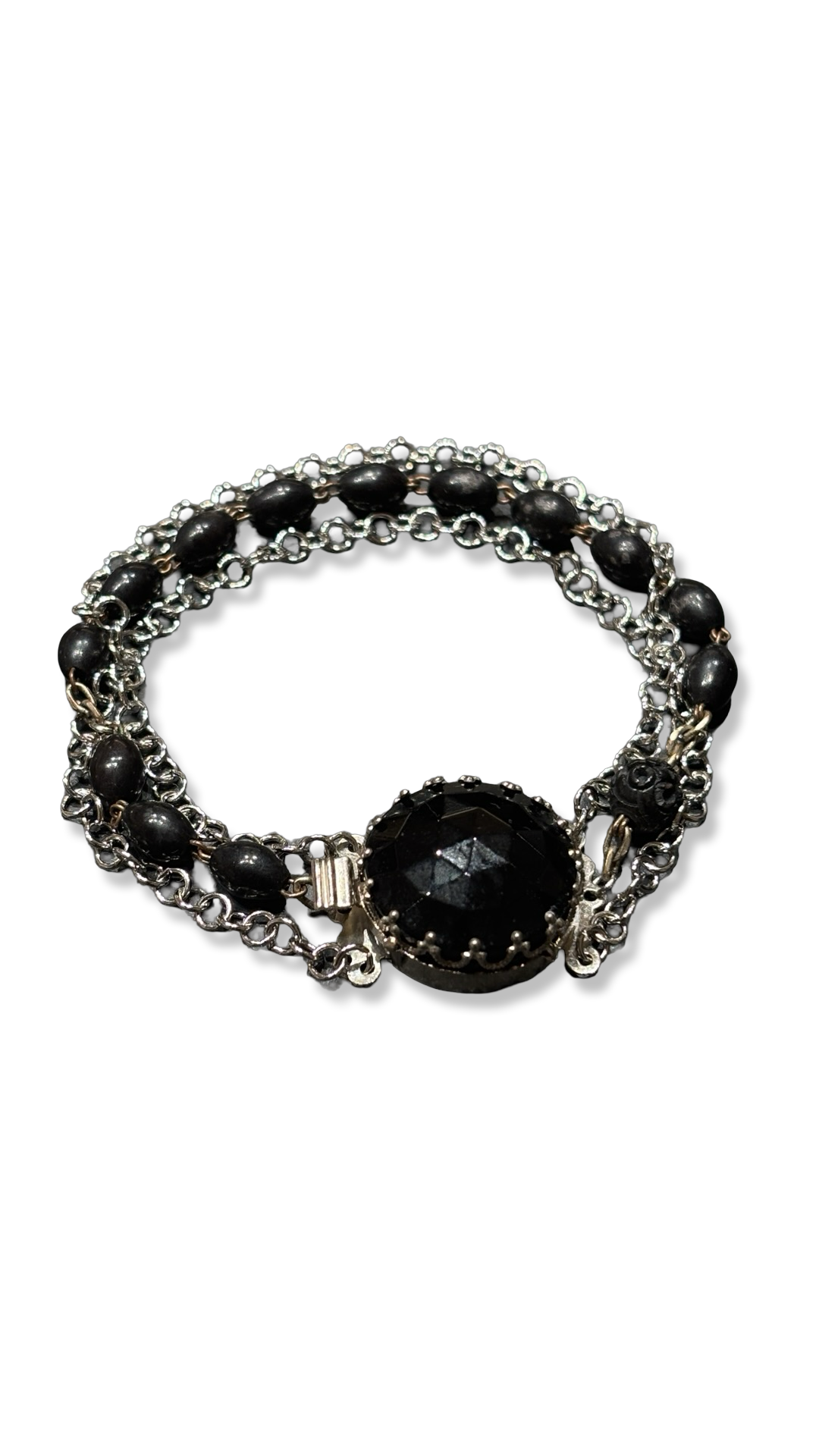 Bracelet chapelet noir et chaîne inox