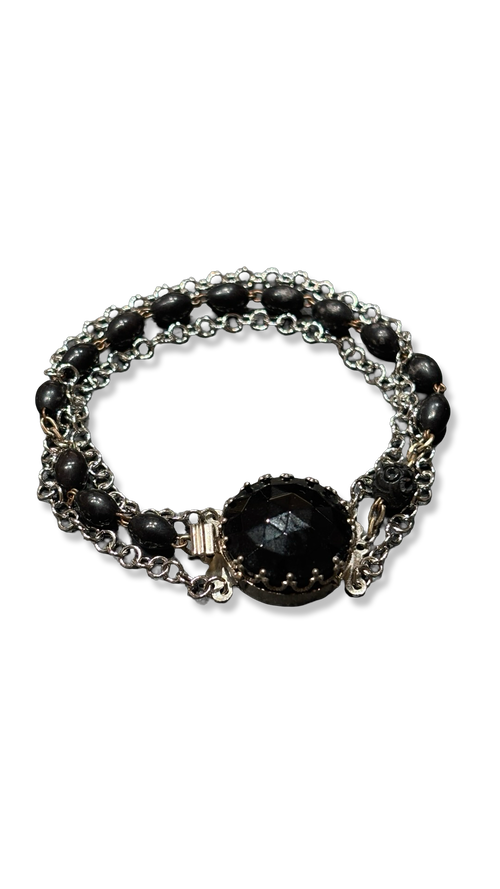 Bracelet chapelet noir et chaîne inox