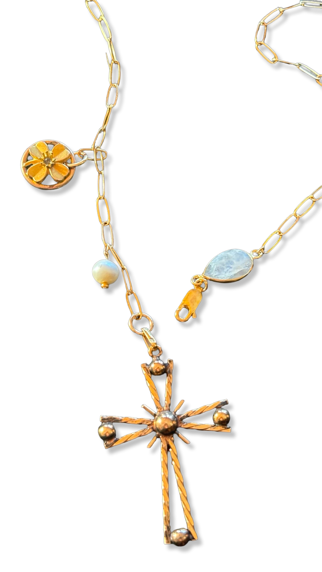 Collier lasso, Pierre de lune et Croix années 50