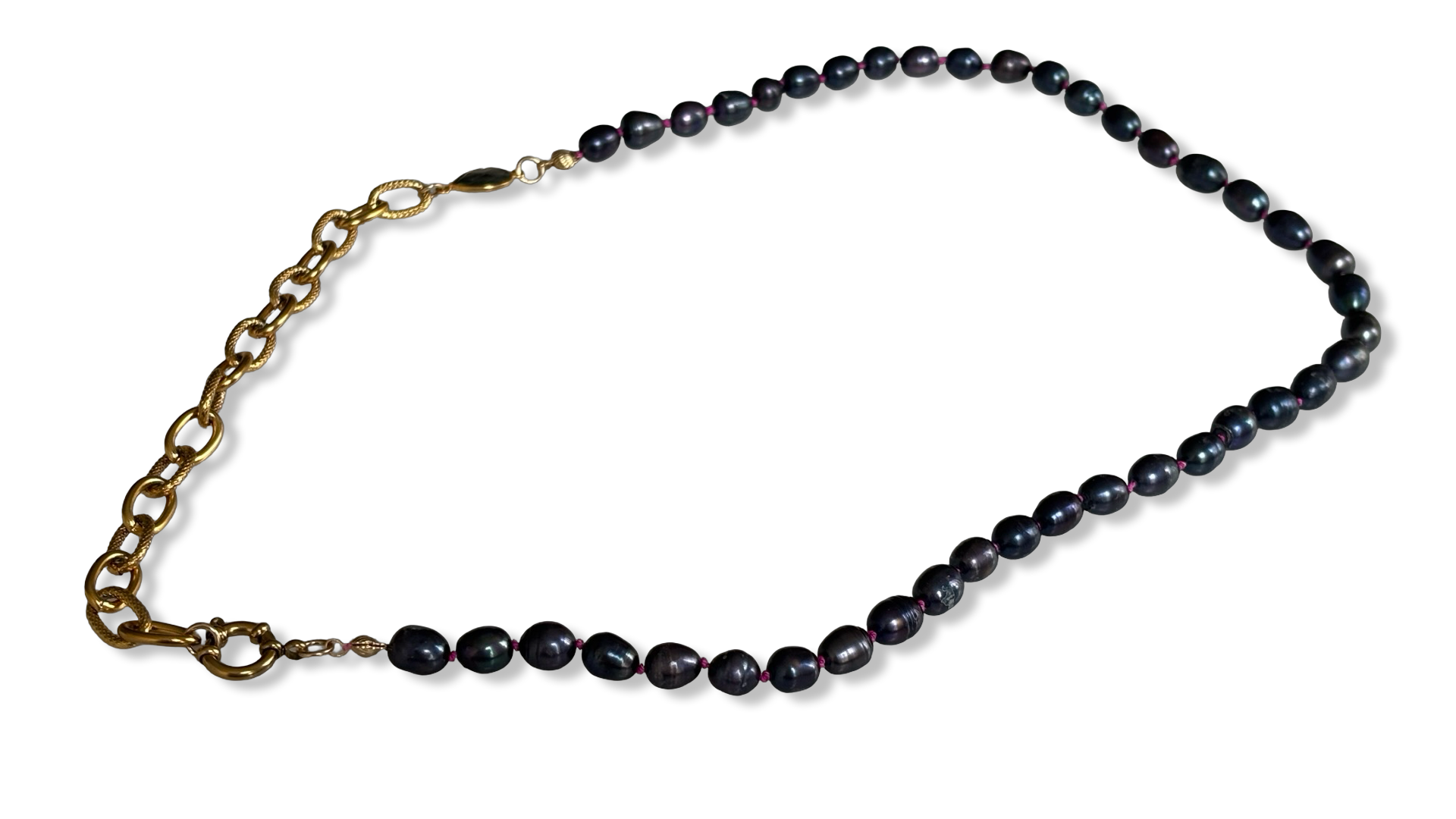 Sautoir de perles noires, labradorite et chaîne