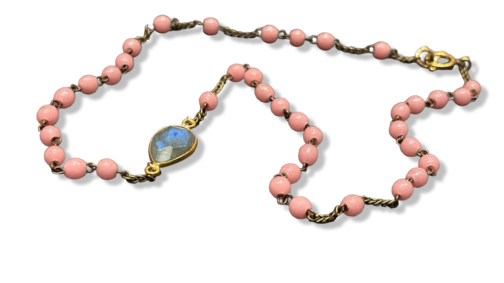 Collier chapelet rose et Labradorite