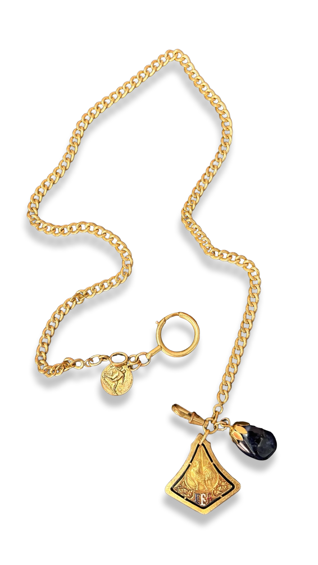 Collier médaille d’athlétisme et agate bleu