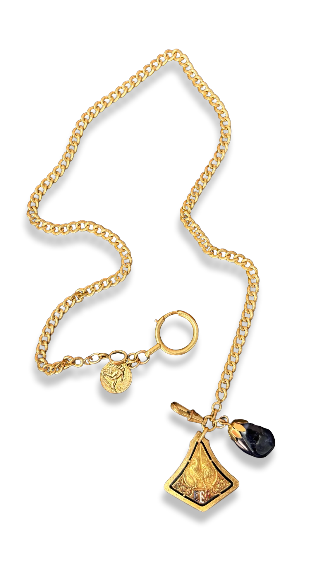 Collier médaille d’athlétisme et agate bleu