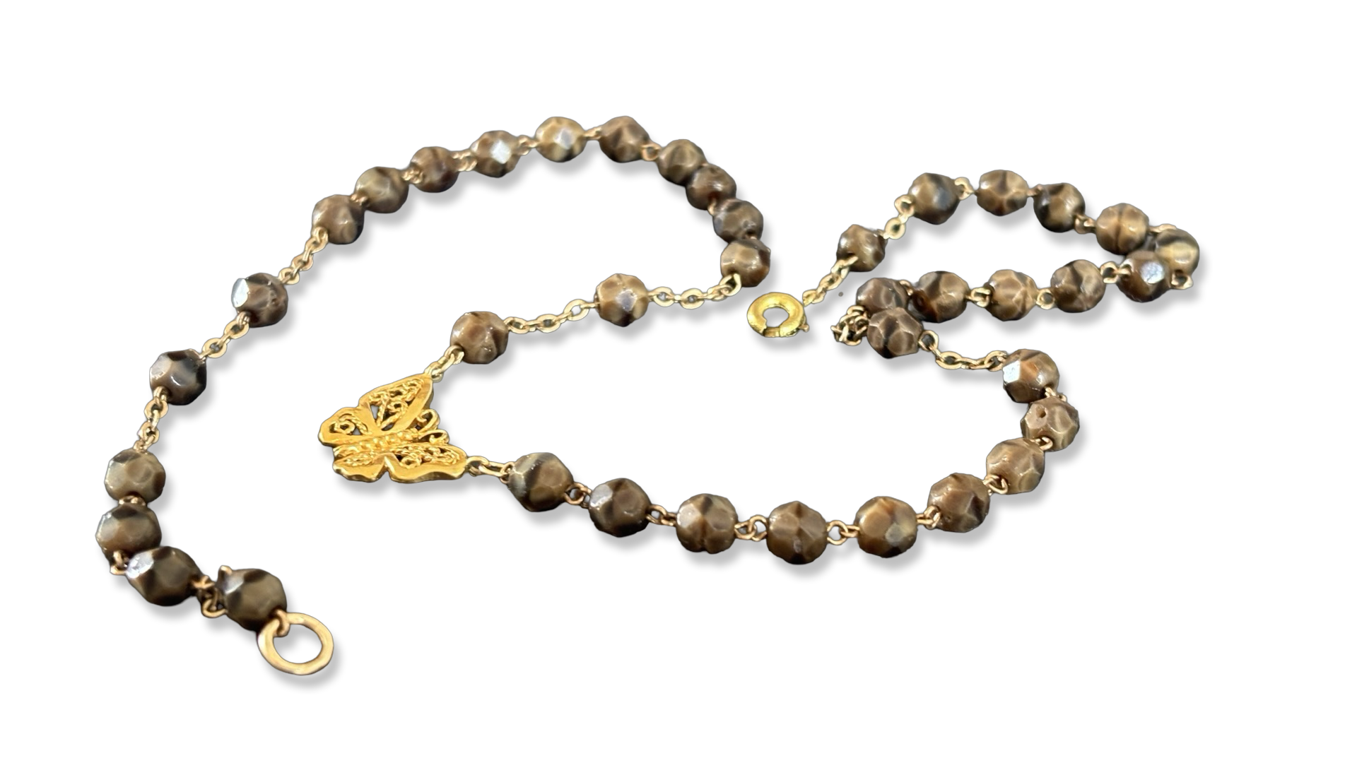 Collier chapelet œil de chat et papillon