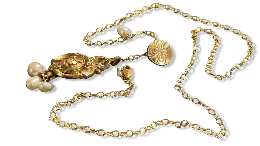 Collier lasso, perles et motif fin 19e siècle