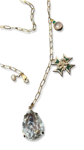 Collier lasso, large strass goutte, croix de Malte