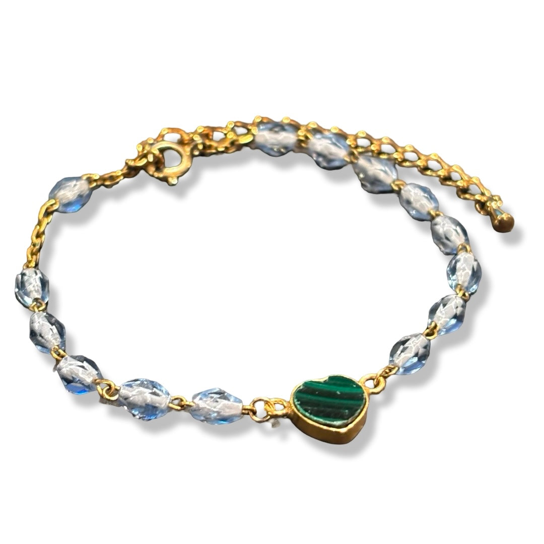 Bracelet chapelet bleu et malachite