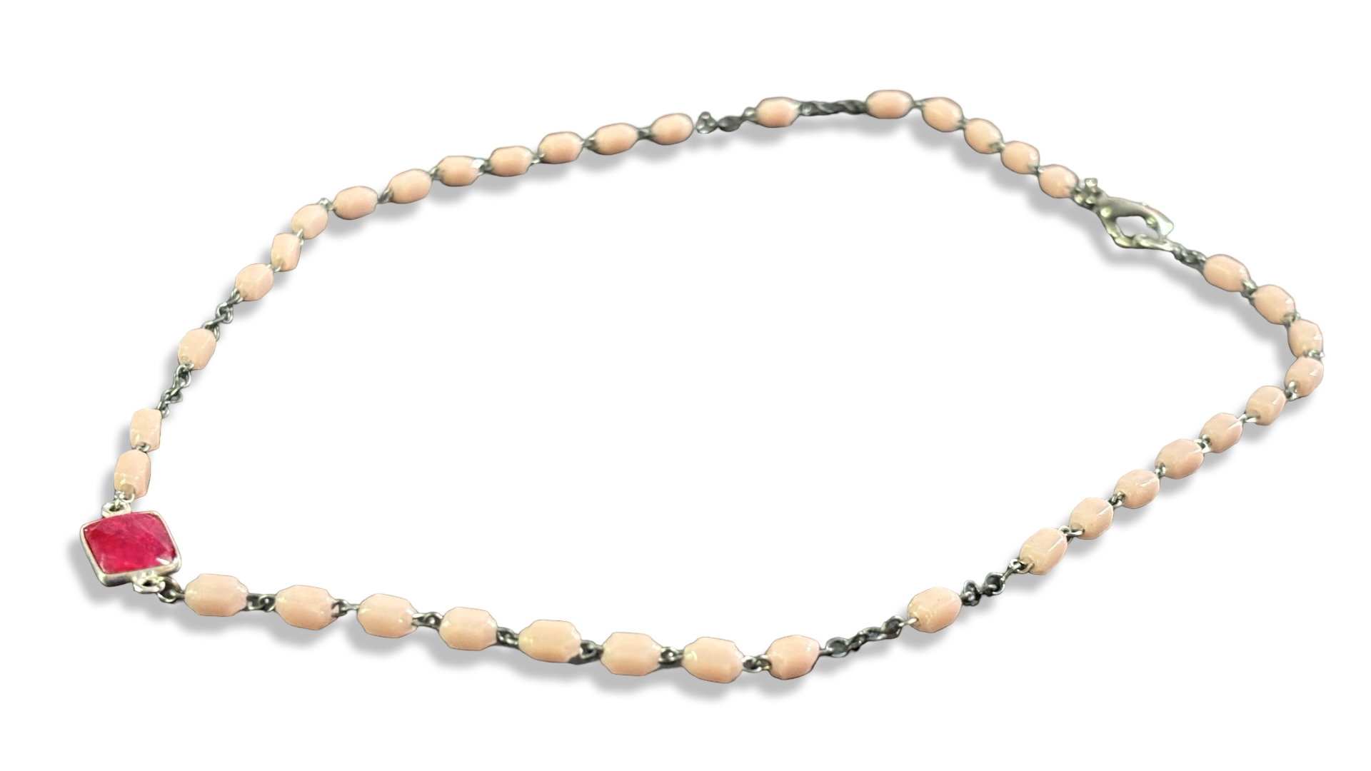 Collier chapelet rose et agate Fuschia