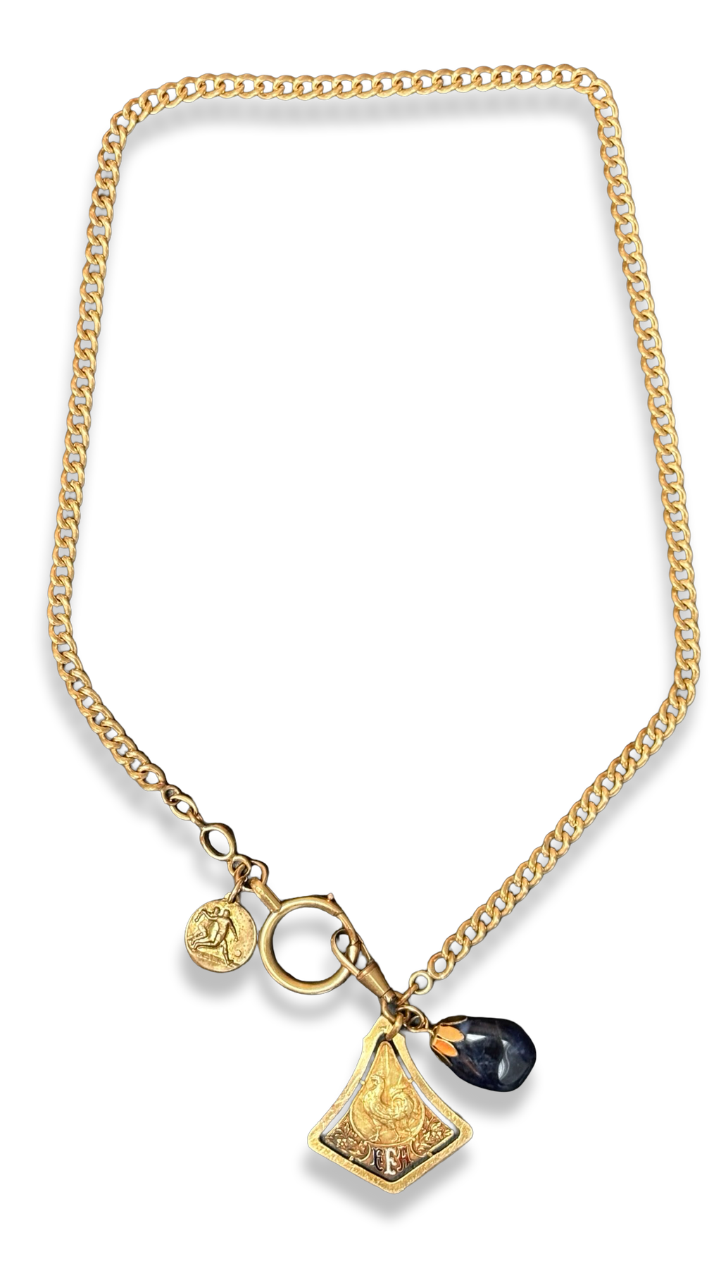 Collier médaille d’athlétisme et agate bleu