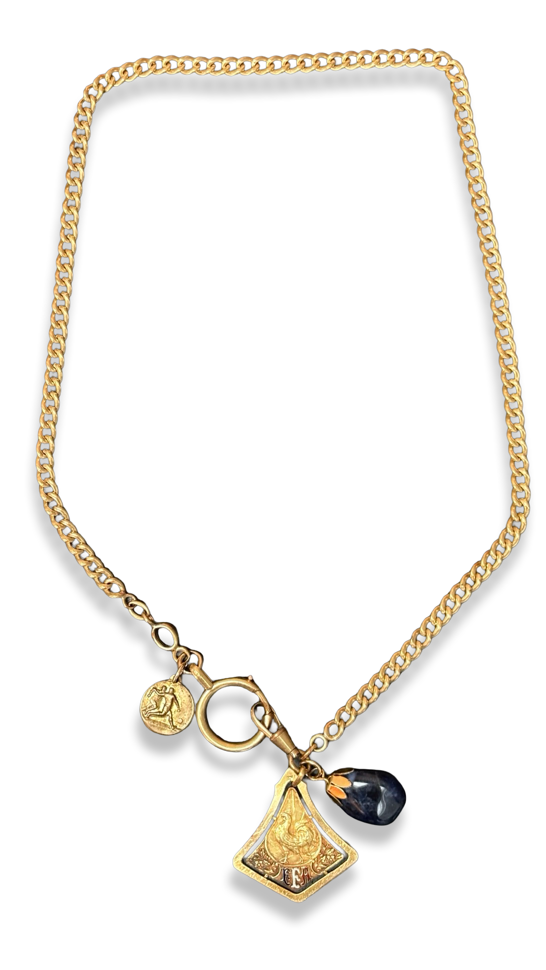 Collier médaille d’athlétisme et agate bleu