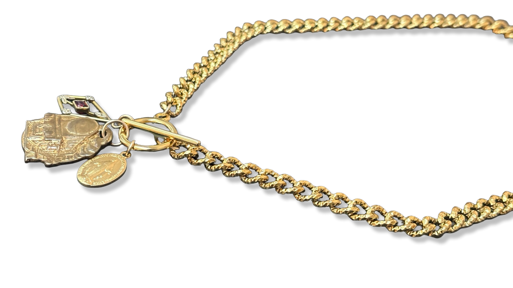 Collier chaîne diamantée , médaille des Chemins de Fer et Médaille Miraculeuse
