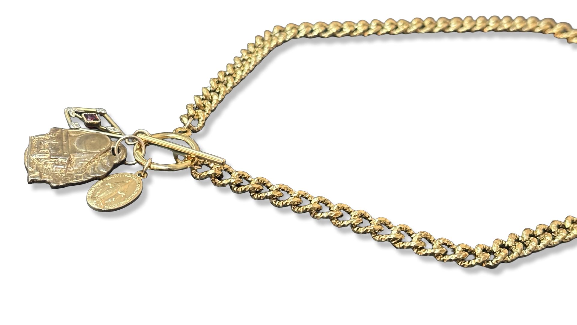 Collier chaîne diamantée , médaille des Chemins de Fer et Médaille Miraculeuse
